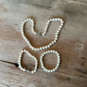 Costume jewelry pearl necklace and bracelets